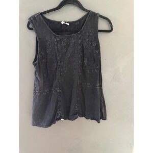 Cato Womens Black Cotton Embroidered Sleeveless Boho Peplum Top Large